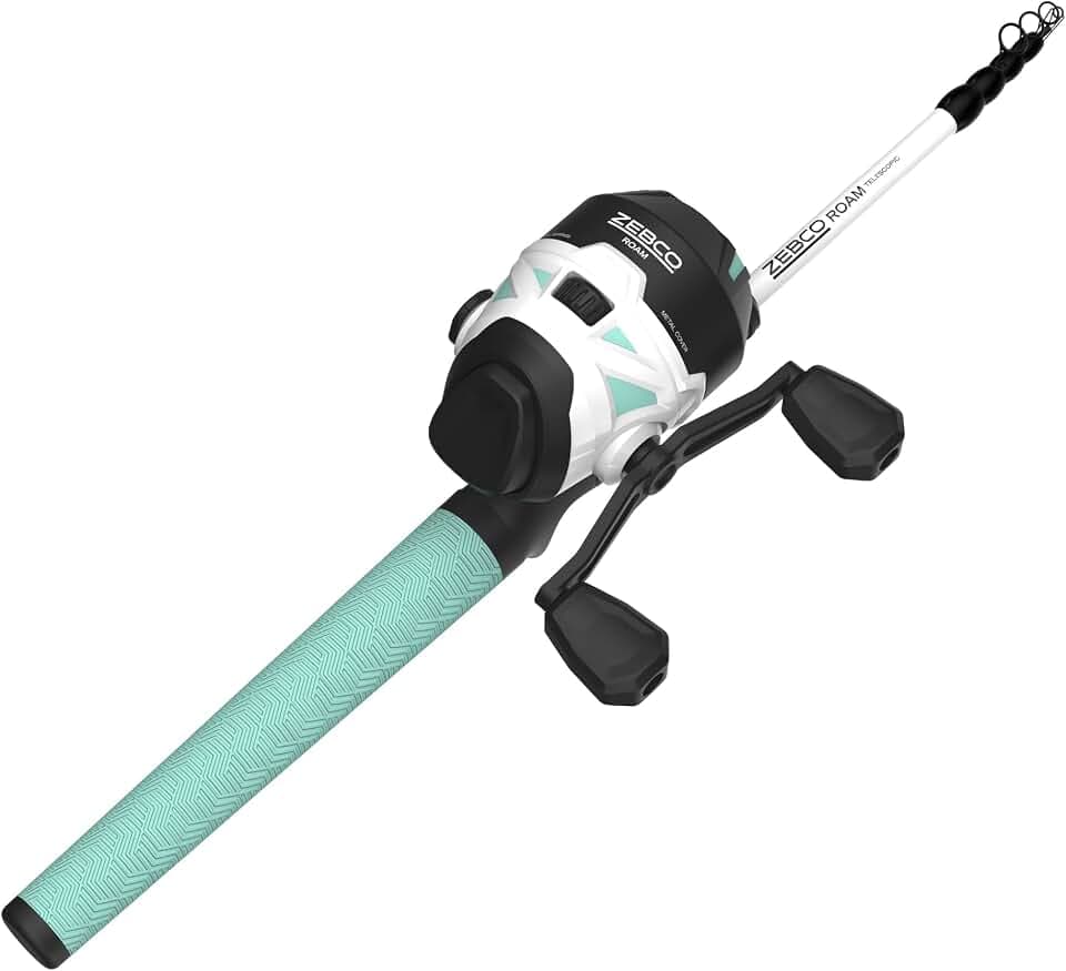 Zebco Roam Teleskop-Angelrute und Spinn- oder Spincast-Angelrolle, robuste 1,8 m Lange Fiberglasrute mit ComfortGrip-Griff, vorgespult mit Zebco Cajun-Angelschnur