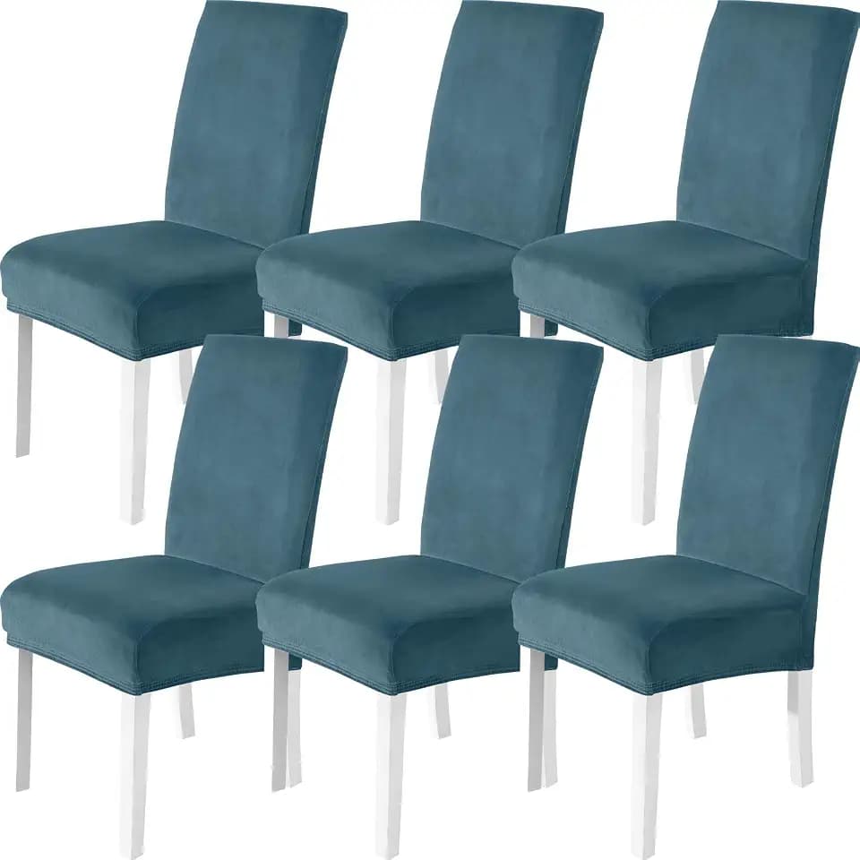 Stuhlhussen Samt 6er Set, Stretch Stuhlüberzieher, Stuhlbezug Schwingstuhl, Hussen Für Stühle Hochlehner, Stuhlbezüge Kratzfest, Universal Chair Cover Waschbarer, Pfau Blau