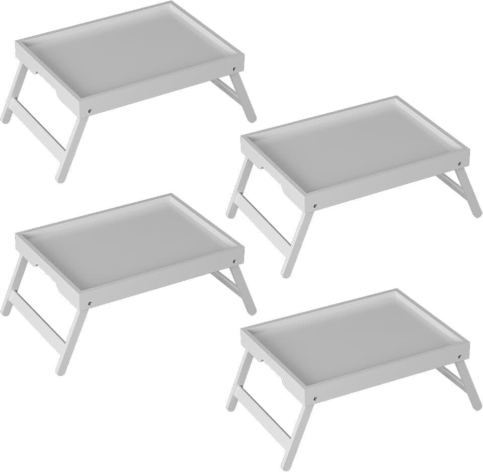 Youpehom Bamboo Bed Tray Tables with Folding Legs, Medium, 4-Pack, White