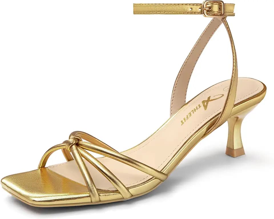 Athlefit Women's Kitten Heels Square Toe Strappy Heeled Sandals