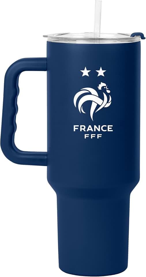 Logo Brands Soccer 40 oz Tumbler with Handle - Powder Coated-Stainless Steel with Straw – Leak-Resistant, Keeps Drinks Cold – Everyday Use – Great For Soccer Fans