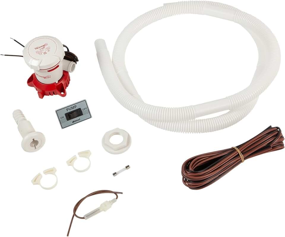 Attwood Tsunami Mk2 T500 (12V) Bilge Pump & Complete Installation Kit With 3/4-inch Corrugated Hose, Switch, and Hardware, 5614-7