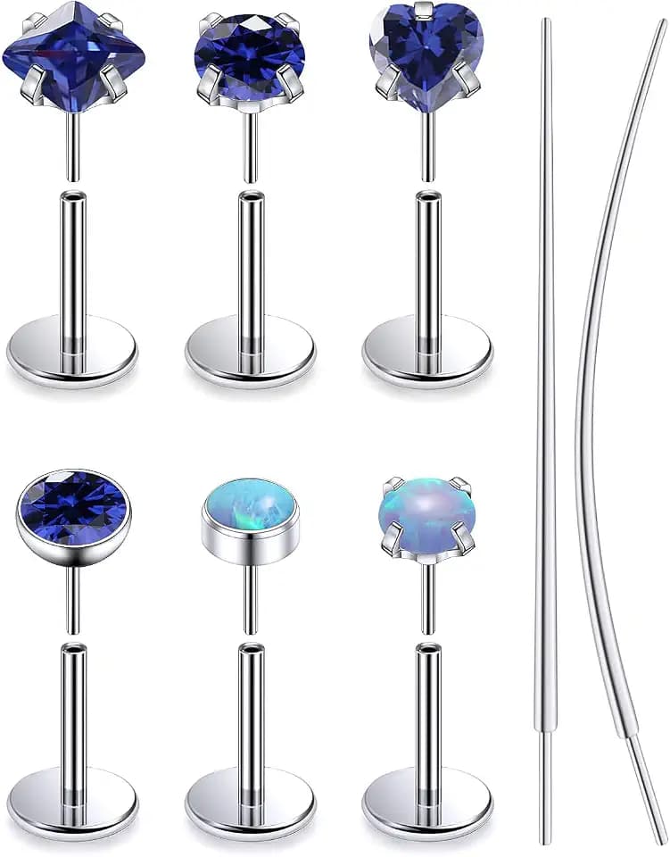 F136 Titanium 20/18/16g Internally Threaded Medusa Monroe Lip Ashley Labret Nose Rings Flat Back Tragus Helix Cartilage Conch Screw Stud Earrings Surgical Steel Piercing Jewelry for Women