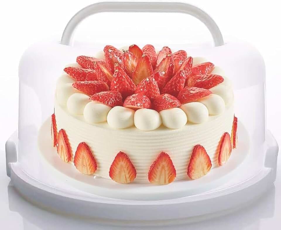 Großer 25,4 cm Kuchenträger Ständer mit Griffen und Deckeln Behälter für Transport Kuchenhalter Tablett mit Abdeckung Runde Cupcake Aufbewahrung Küche Kochbox