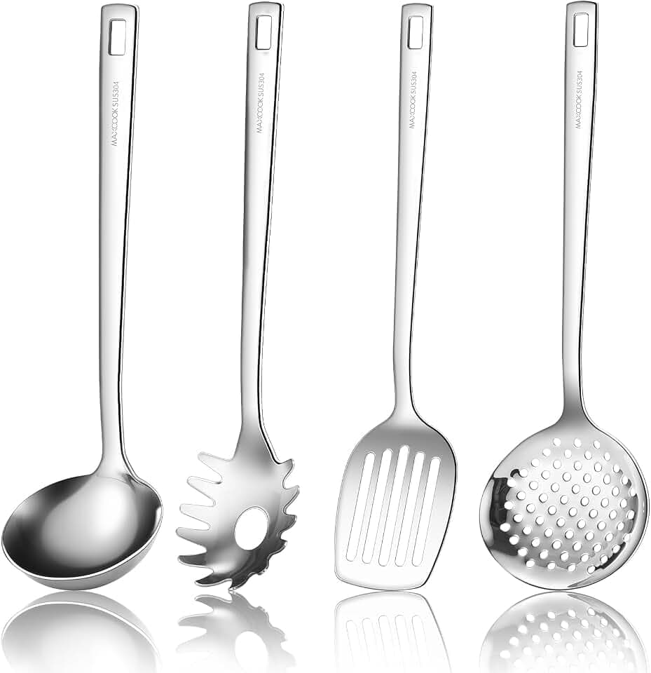 18/8 Stainless Steel Cooking Utensils Set of 4, Dishwasher Safe