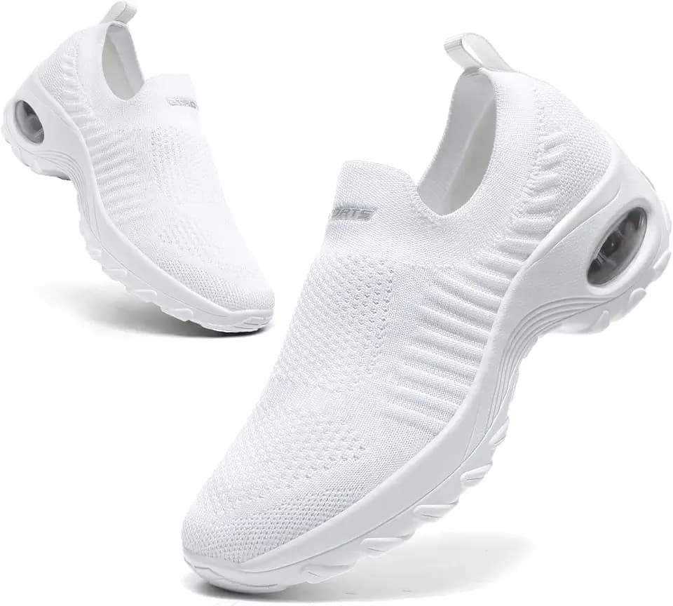 Slip On Turnschuhe Damen Orthopädische Wanderschuhe Atmungsaktive Mesh Sneakers Leichte Lauftraining Schuhe Dicker Boden Luftpolster Keilschuhe