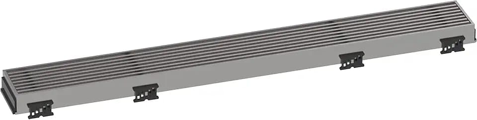 hansgrohe RainDrain Match Boardwalk Linear Shower Drain for 23 5/8" Rough with Height Adjustable Frame in Brushed Stainless Steel, Stainless Steel Rectangle Shower Floor Drain