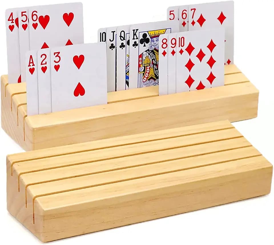 plusvivo Card Holders for Playing Cards Set of 2, Pine Solid Wooden Playing Card Holders for Adults Seniors Kids 9.84 X 3.15 X 2.25 Inch, Uno/ Canasta/ Bridge/ Hand and Foot Card Holder