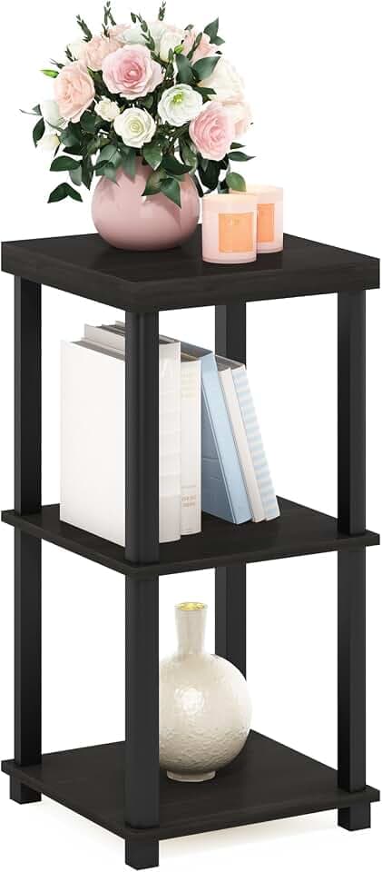 Furinno Turn-N-Tube Toolless 3-Tier Side Table, Thick Tabletop, Espresso