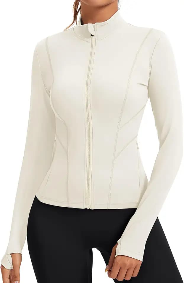 Rapbin Damen Laufjacke Sport Oberteil Sportjacke Langarm Gym Tops Atmungsaktive Leichte Trainingsjacke für Yoga Gym Fitness Mit Daumenloch und Seitlichem Reißverschluss