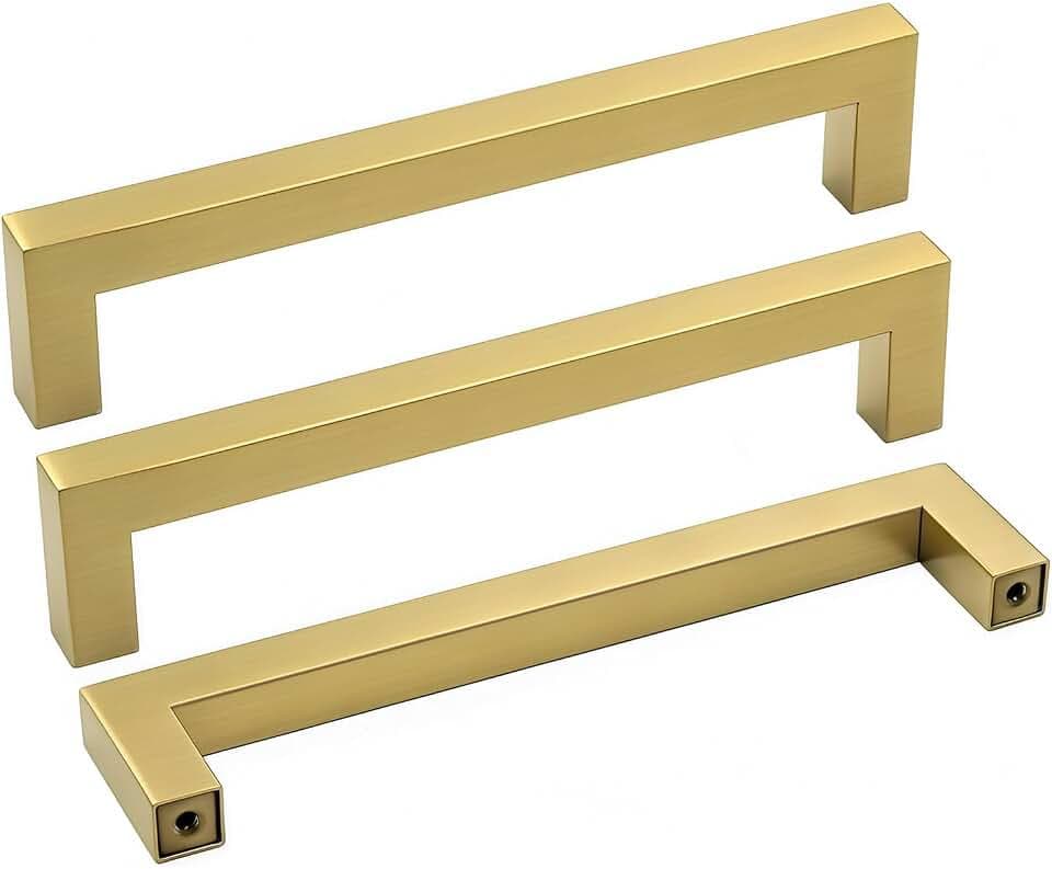 Goldenwarm 10 Stück Möbelgriffe Gold 128mm Lochabstand Schrankgriffe Gold Griffe für Küchenschränke Möbelgriffe Edelstahl Küchengriffe Goldene Griffe