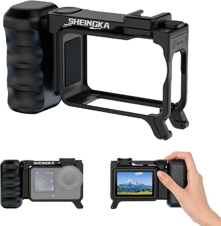 Handle Grip Kit for DJI Osmo Action 6, Camera Grip Handle Holder Protective Frame Cage with Shutter Button, Cold Shoe, Wrist Strap, Quick Release, Lightweight and Easy to Carry