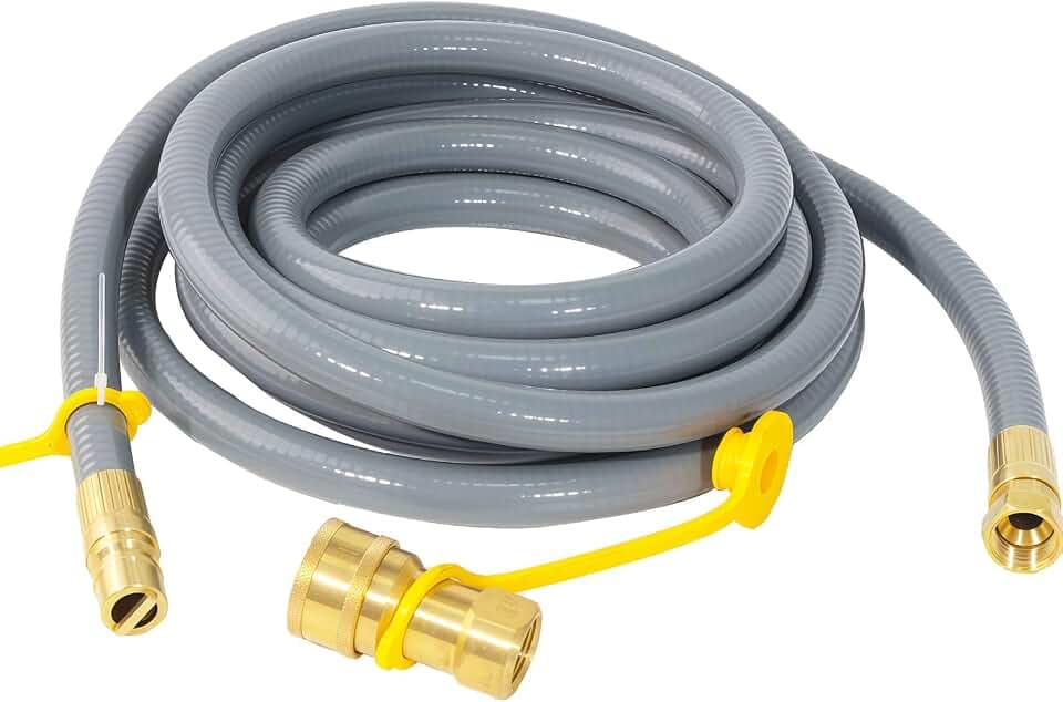 15 FeeT 3/8 inch Natural Gas Hose with Quick Connect Fittings, Natural Gas Hose fit for BBQs、 Grills, Pizza Ovens, Patio Heater and More NG/Propane Appliance
