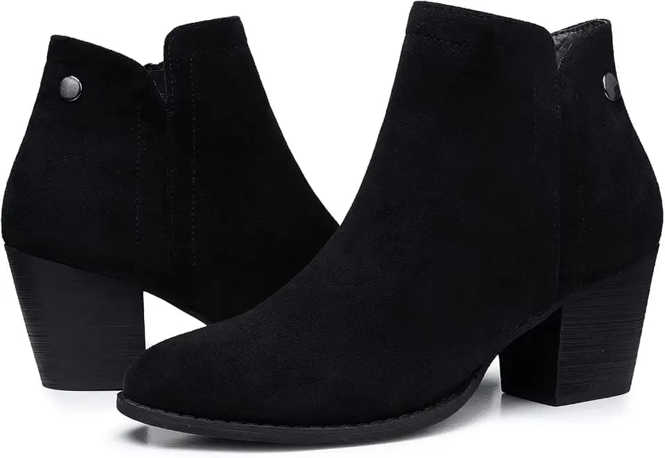 SHIBEVER Women's Ankle Boots Heel: Chunky Low Heeled Almond Toe Booties