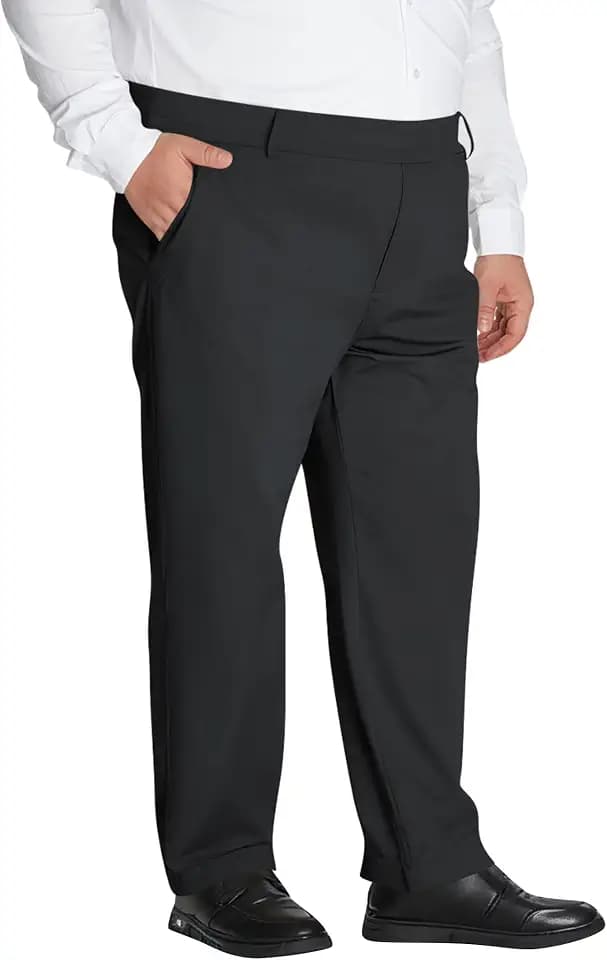 Mens Big & Tall Full Elastic Waist Pants Stretch Casual Zip Fly Slacks