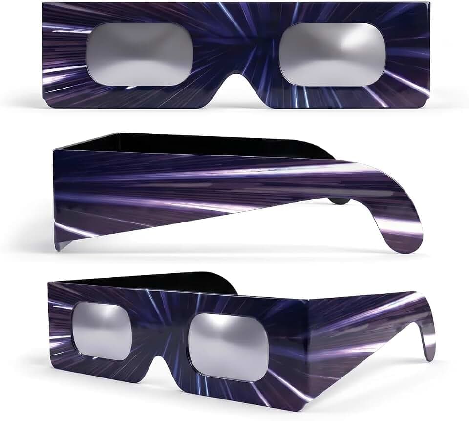 2/6/12er-Pack, Sonnenfinsternis-Brillen, 45 mm Rahmenhöhe, passen über Korrekturbrillen, EN ISO 12312-2:2015 getestet, CE-gekennzeichnet für sichere direkte Sonnenbeobachtung – Warp Speed