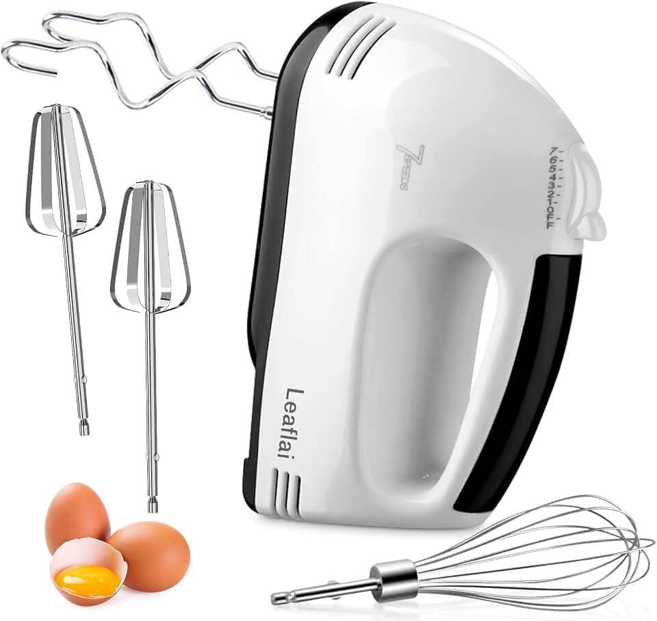 Leafai Handmixer - Elektrischer Handrührgerät mit 7 Geschwindigkeitsstufen Turbo-Boost Handmixer mit 5 Edelstahl-Zubehörteilen zum Schlagen und Mischen – spülmaschinenfest