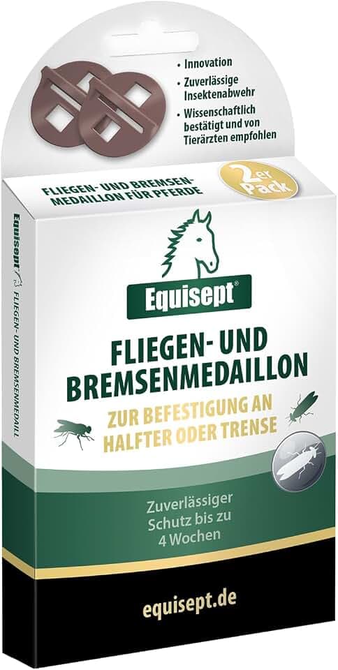 Equisept Fliegen- & Bremsen-Medaillon 2er Pack - Innovative Lösung zur Insektenabwehr am Pferd - Einfaches Anbringen an Halfter oder Trense - Bis zu 4 Wochen repellierende Wirkung - Dopingfrei