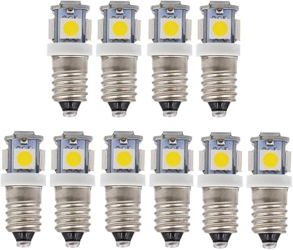 LED-Leuchtmittel, 10 Stück E10 3V 6V 9V 12V 24V Kaltweiß Warmweiß 5 LED, 1 W 60Lm (Kaltweiß, 6V)