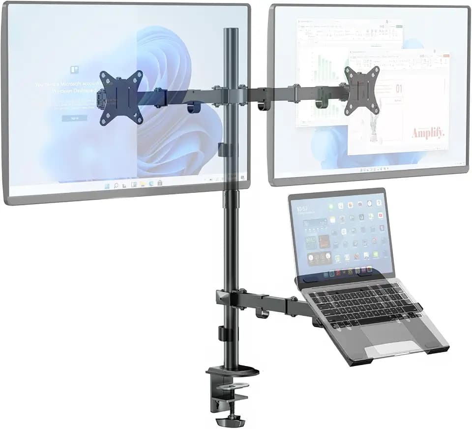 Dual Monitor Stand and Laptop Mount, Fits 32" Monitor & 15" Laptops