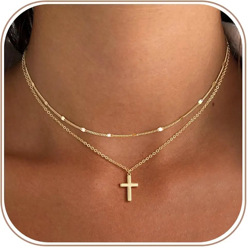 Cross Necklace for Women Dainty 14K Gold/Silver Plated Sideways Cross Necklace Non Tarnish Trendy Gold/Silver Small Cute Simple CZ Jewelry Baptism Religious Faith Jewelry Gifts
