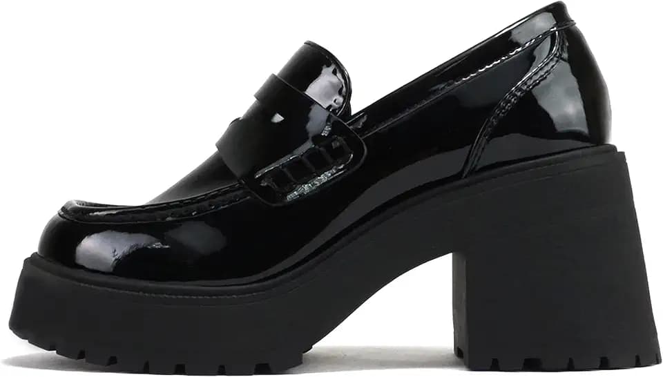 Soda “AMP” ~ Women Round Toe Slip-On Lug Sole High Heel Penny Loafer Shoe