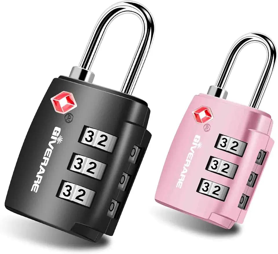 2 Pack TSA Approved Travel Luggage Locks, Combination Lock Alloy Body, Keyless 3-Digit Padlocks, Travel Sentry Accepted Compatible Padlock for Gym Locker, Golf Bag Case, Backpack, Black-by GIVERARE