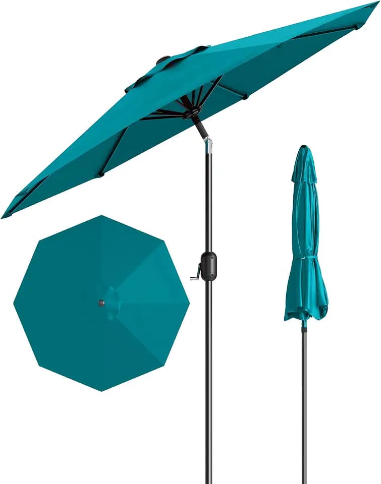 GarveeLife 10 ft Patio Umbrella, Outdoor Table Market Umbrella with Push Button Tilt and Crank, 8 Sturdy Ribs UV Protection Waterproof for Garden, Deck, Backyard, Pool (Turquoise Blue)