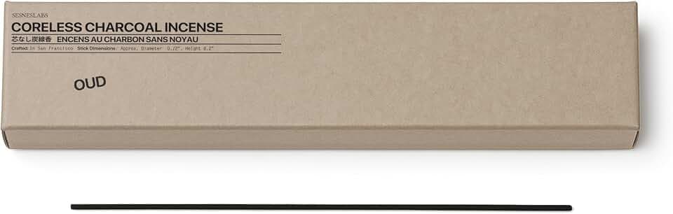 sesneslabs Oud Coreless Incense Sticks, Bamboo Charcoal, 20 Count