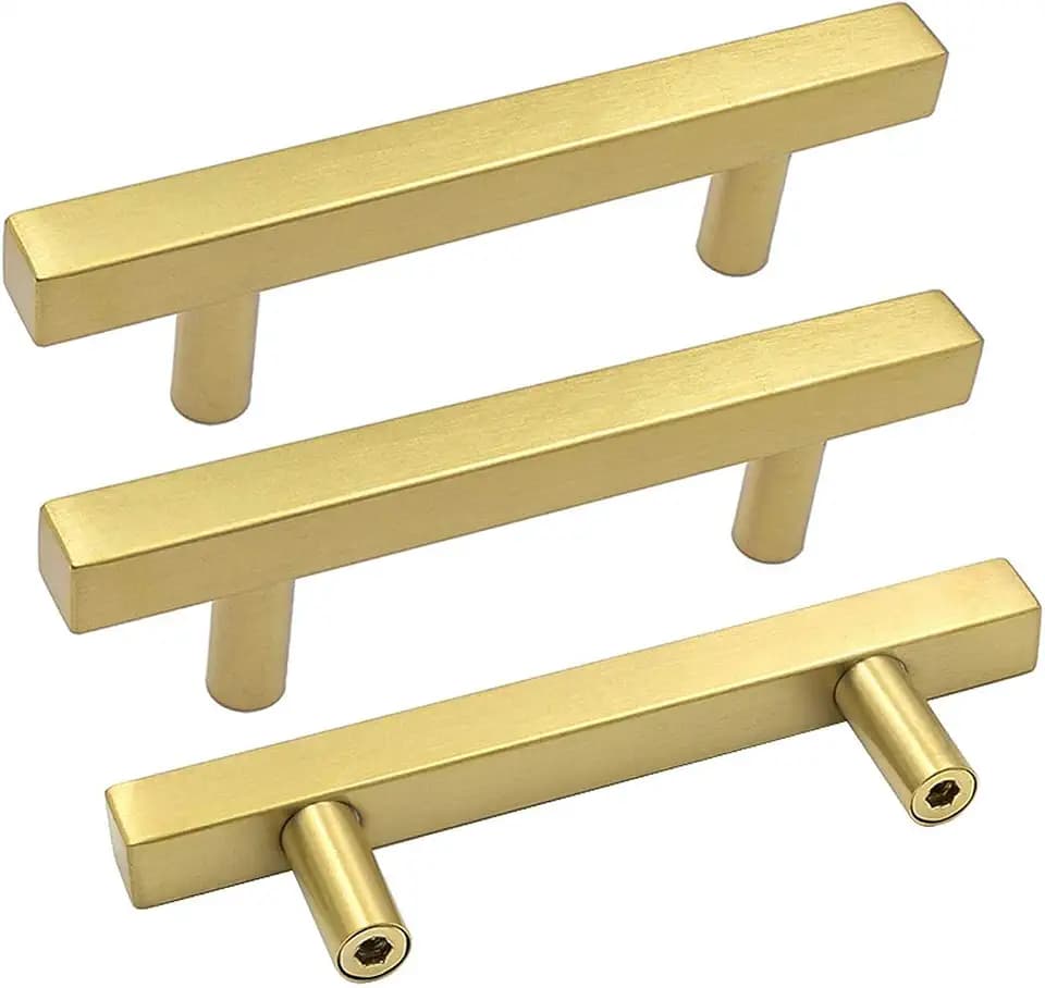 Goldenwarm 25 Pack 3in Cabinet Handles Gold Cabinet Pulls - LS1212GD76 Brushed Brass Bar Handle Pull for Kitchen Cupboard 3 Inch Hole Centers Dresser Drawer Hardware