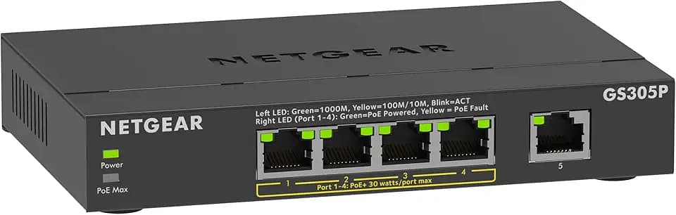 NETGEAR 5-Port PoE Gigabit Ethernet Unmanaged Essentials Switch (GS305P)