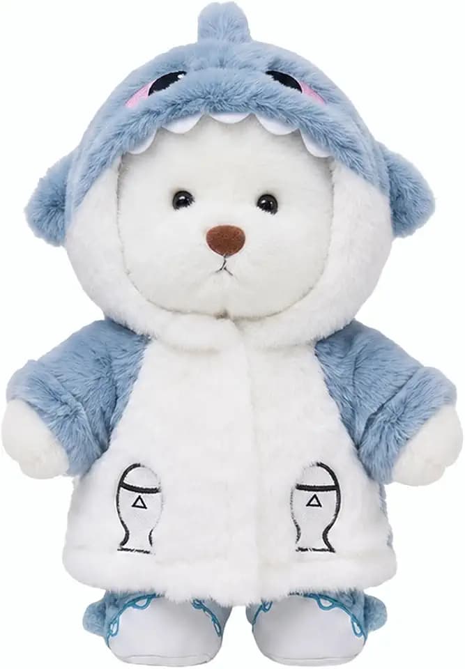 Teddy Bear 11.8 Inch with One Clothing Stuff Animal Plush Gift for Kids Girls Women Birthday. (White Shark Suit)