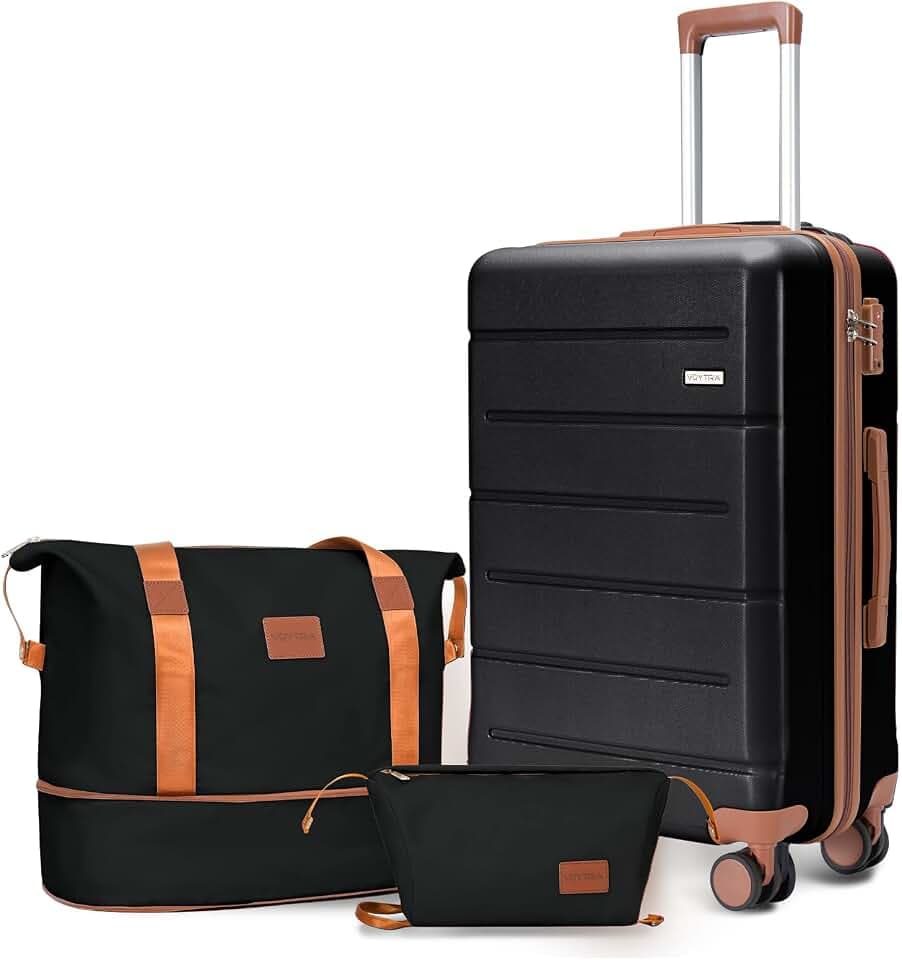 Luggage Set 3 Piece, Carry On Luggage 20 Inch 22x14x9 Airline Approved with Spinner Wheels & TSA Lock, Durable Lightweight ABS Hardside Suitcase Set for Travel (20/TB/DB Black)