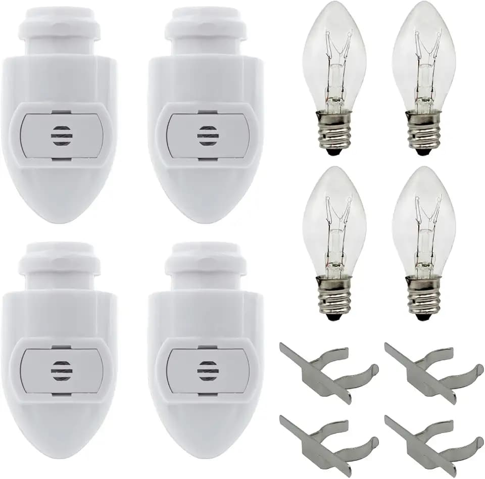 Creative Hobbies Auto On Sensor Plug in Night Light Module Includes 4 Bulbs and 4 Metal Clips, Great for Making Your Own Decorative Night Lights, Pack of 4 (White Sensor)