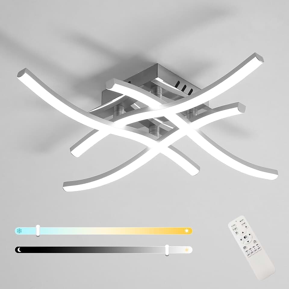 Goeco LED Deckenleuchte Dimmbar 28W 3000K-6500K 4 Flammig, Silber