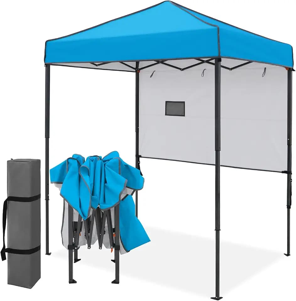 EAGLE PEAK Instant Pop Up Canopy with Adjustable Sun Wall 6x4, Straight Lightweight Compact Portable Tent with Carry Bag, Light Blue