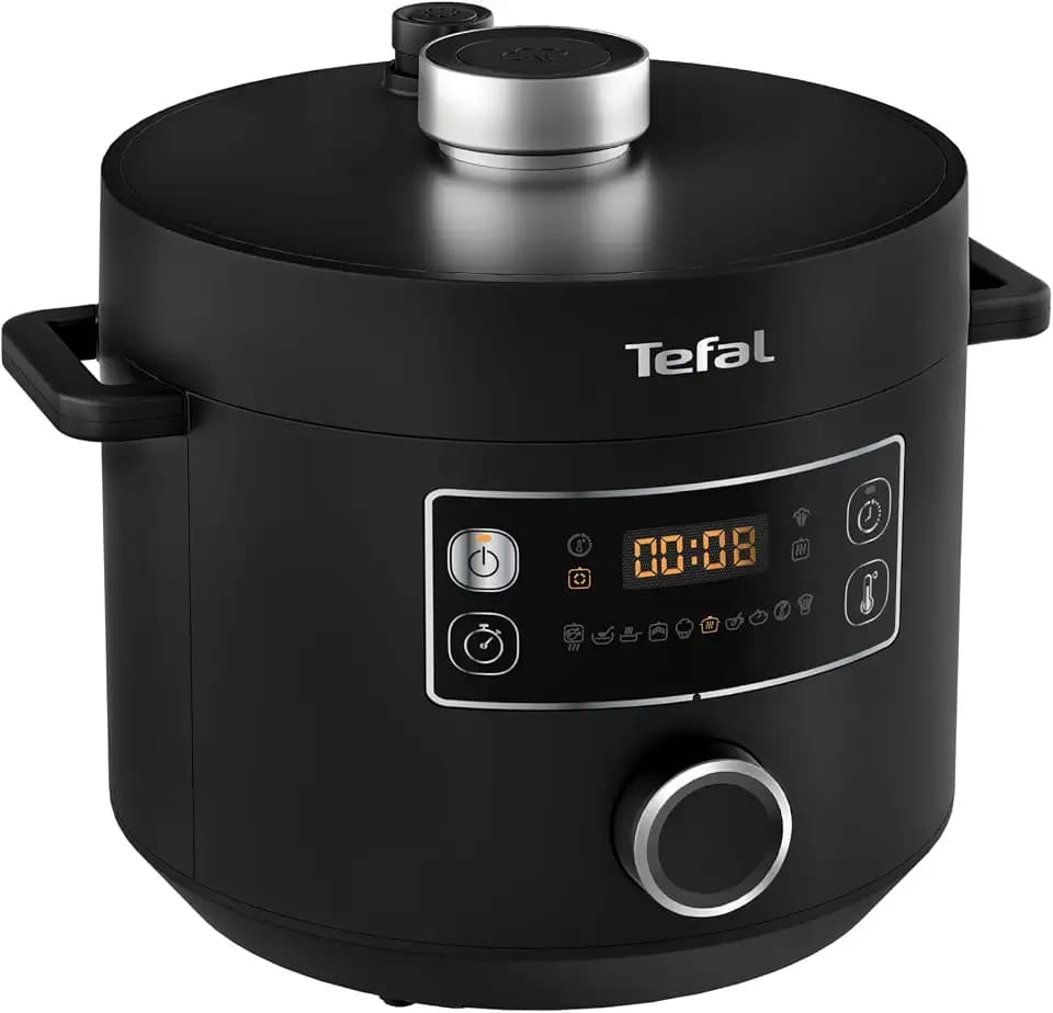Tefal Turbo Cuisine Multikocher 4,8L, High-Speed & 10 Programme: Dampfgarer, Schmoren, Anbraten, Sous-vide, Reis & mehr, Verzögerung & Warmhaltefunktion, Antihaft, Zubehör inkl., Schwarz, CY7548