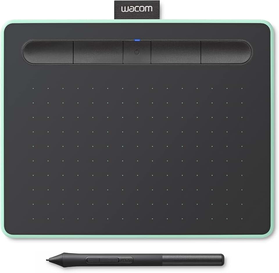 Wacom Intuos Small Bluetooth Graphics Drawing Tablet, Portable for Teachers, Students and Creators, 4 Customizable ExpressKeys, Compatible with Chromebook Mac OS Android and Windows - Pistachio