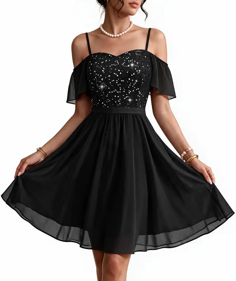 MUADRESS Women Sequin Lace Cocktail Wedding Guest Teens Homecoming Dress