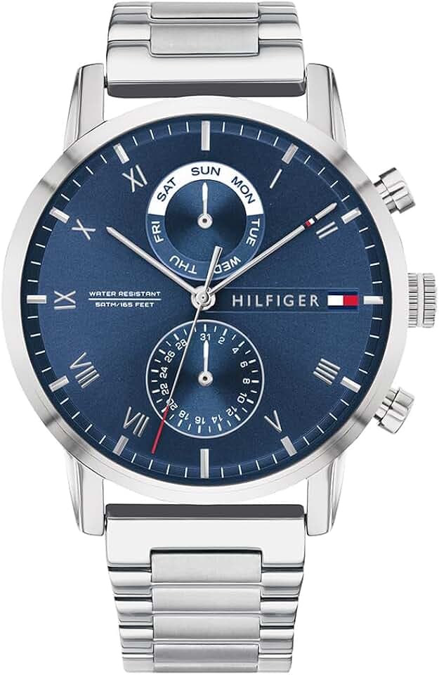 Tommy Hilfiger Multi Zifferblatt Quarz Uhr für Herren mit Silbernes Edelstahlarmband - 1710401