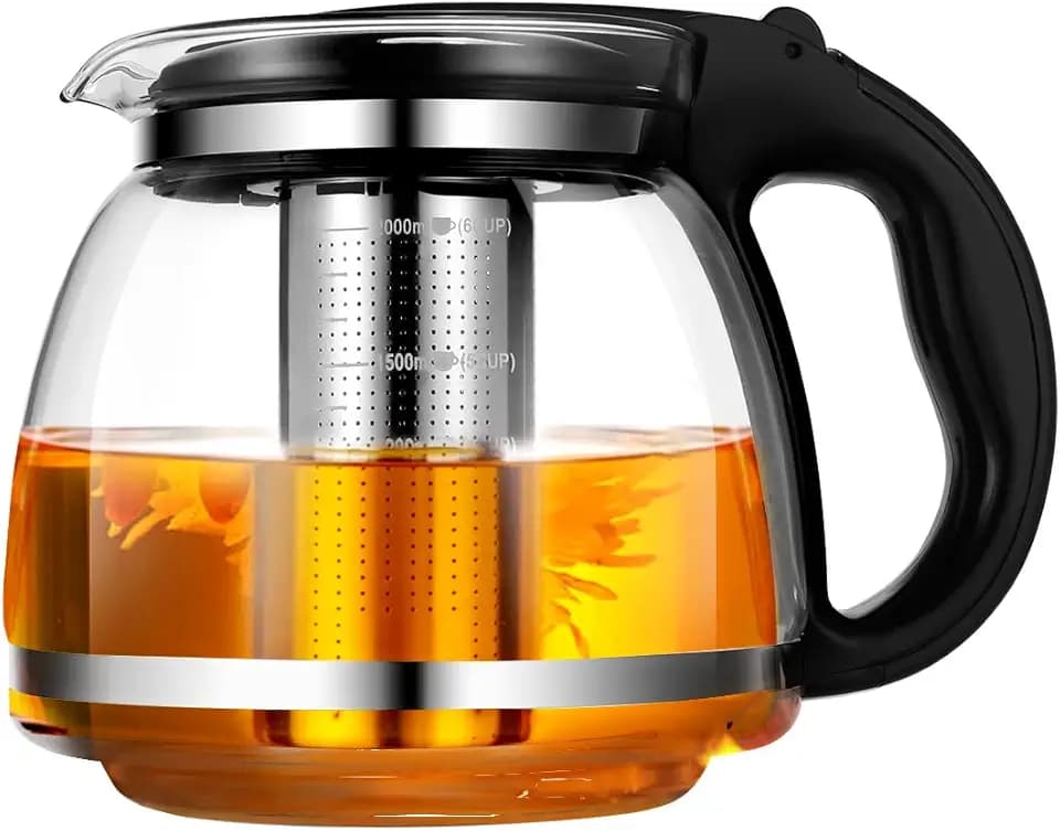 OUNONA - 2000ML Glas Teekanne mit Siebeinsatz, Borosilikat Glas Teebereiter mit Abnehmbarem Teesieb, Geeignet fr Teewarmer