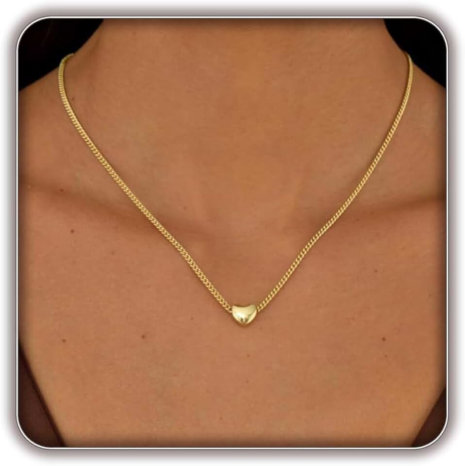 Valentines Gifts Gold Heart Necklace, 14K Gold Plated Heart Pendant Necklace for Women, Dainty Beaded Necklaces Layered Choker Necklaces Fashion Accessories Jewelry Birthday Gifts for Girlfriend
