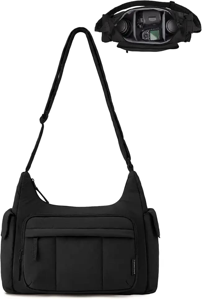 BAGSMART 2 in 1 Puffy Camera Bag for Photographer Everyday Shoulder Bag