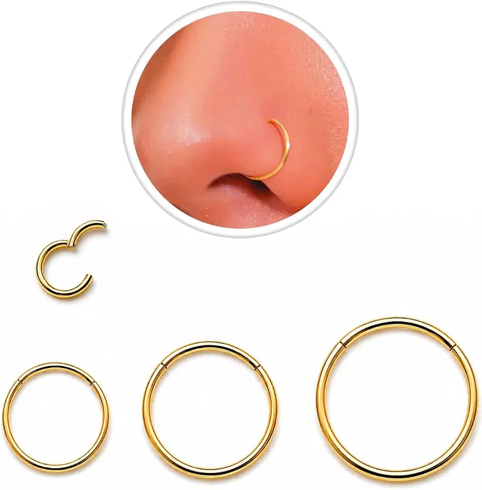 AMASIS Stainless Steel Hinged Nose Rings & Nose Studs Piercing Jewelry Set