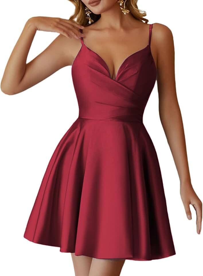 Kurzes Ballkleid aus Satin, Spaghettiträger