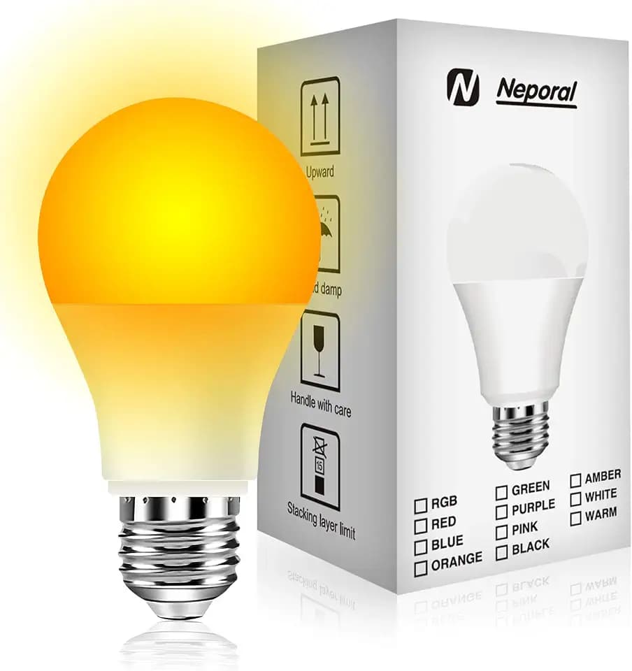 Neporal Amber Light Bulbs, 9W 60W Equivalent A19, Blue Light Blocking Soft Warm Light Bulbs, 1800K Amber Night Light, Dim Light for Healthy Sleep and Baby Nursery