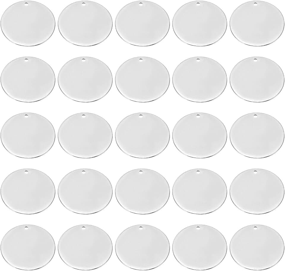 PATIKIL 25mm Steel Disc, 50pcs Round Metal Stamping Blanks Tags Circle Metal Plate DIY for Laser Engraving Stamping Magnetic Mount Jewelry Making, Silvery