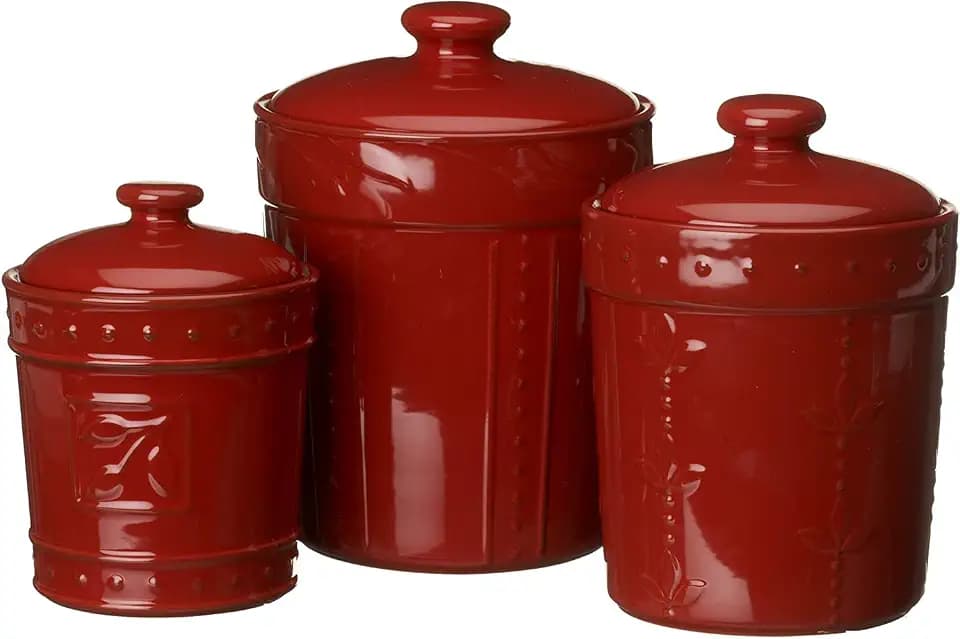 Signature Housewares Sorrento Set of 3 Ruby 36oz, 48oz, 80oz Canisters (7702)