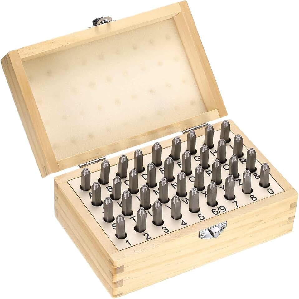 HARFINGTON 36pcs Metal Stamping Kit 1/16" (1.5mm) Steel Uppercase Letter and Number Punch Set (A-Z / 0-8 / "&" Symbol) Sandblasting Punch Press Tool for Imprinting Metal Plastic Wood Leather