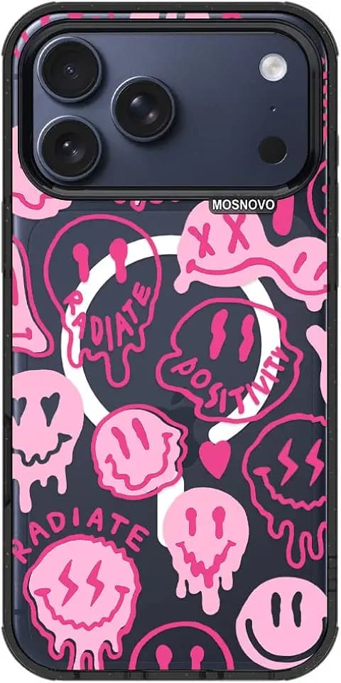 MOSNOVO for iPhone 17 Pro Max Case for MagSafe, Pink Dripping Smiles, Black